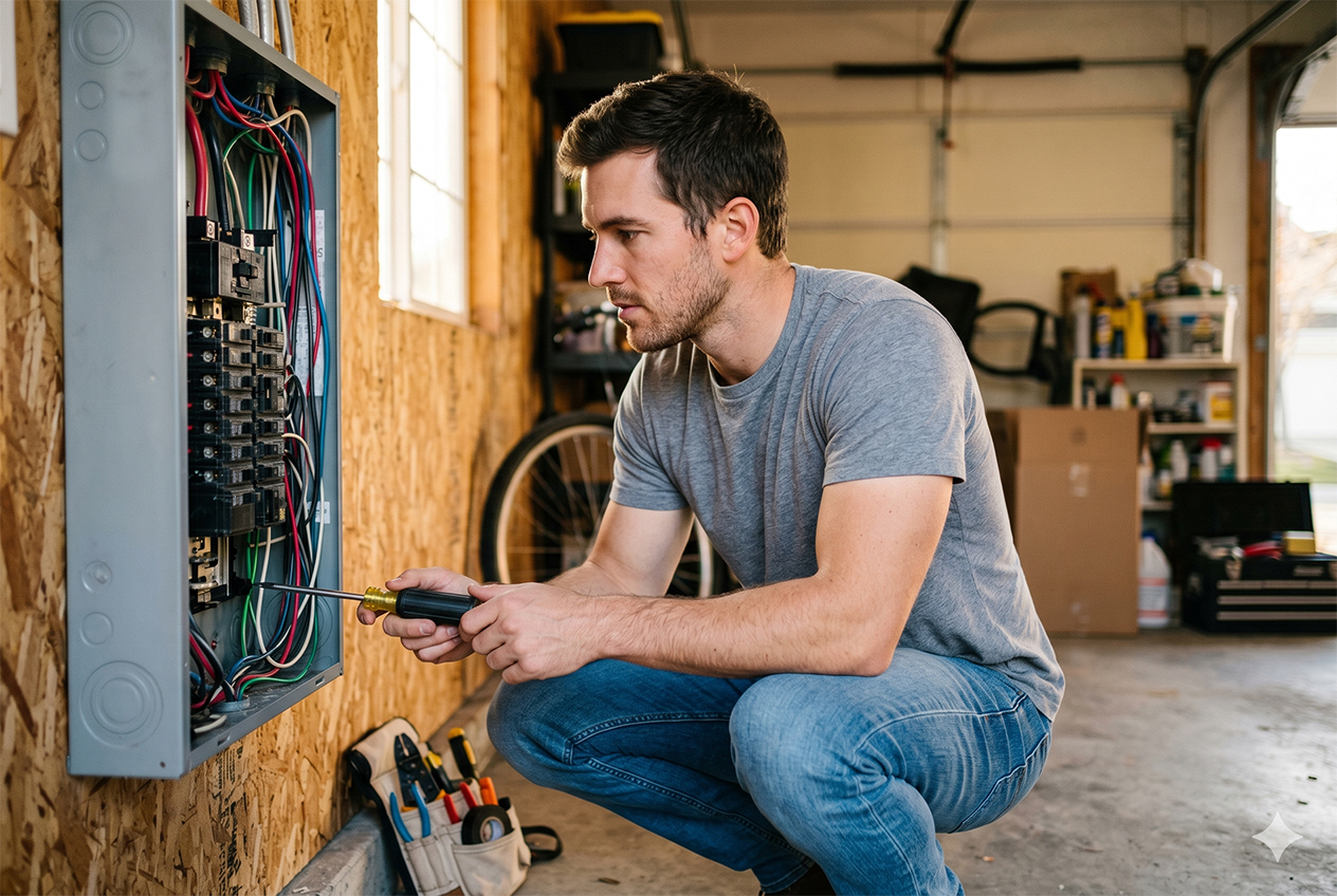 Firefighter pro doing electrical work